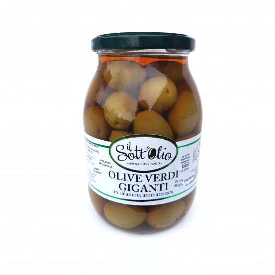 Alyvuogės, žaliosios su kauliukais (giganti) 1000 gr Alyvuogės, žaliosios su kauliukais (giganti) 1000 gr